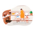 Cooking, people in kitchen, mother cooks pizza, daughter helps cook, boy cute chef, design cartoon style vector