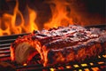 Cooking the perfect mouthwatering Texan BBQ and honey glazed baby back ribs on a flaming BBQ
