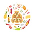 Cooking Pizza Banner Template with Ingredients and Tools for Cooking Vector Illustration