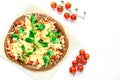 Cooking pizza with vegetables and cheese on white desk background top view Royalty Free Stock Photo