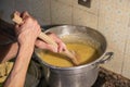 Cooking polenta, typical, traditional, Italian food
