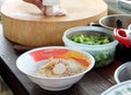 Cooking, Pork noodles with fish ball,hot and sour soup Royalty Free Stock Photo