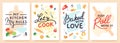 Cooking poster. Kitchen prints with utensils, ingredient and inspirational quote. Baked with love. Food preparation lesson banner