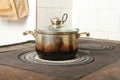 Cooking pot on old kitchen stove