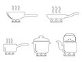 Cooking Pot Pan Kettle Outline Set. Various outline icons depicting cooking utensil pot pan kettle. Expanded black and white EPS