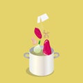 Cooking pot vegetables and meat flat illustration