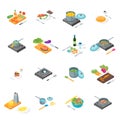 Cooking or Preparation Food Icons Set Isometric View. Vector