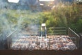 Cooking process Barbecue Summer grill Close up of roasted pork S Royalty Free Stock Photo