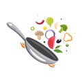 Cooking Process. Flipping Food in a Pan. Design for Cafe, Restaurant, Cooking class or Home Cooking.