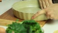 Cooking quiche recipe and greasing cooking tray