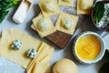 Cooking Raviolli homemade pasta with ricotta and spinach on a blue background, traditional Italian cuisine Royalty Free Stock Photo