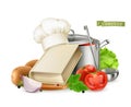 Cooking, recipe book. 3d realistic food illustration