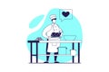 Cooking and restaurant web concept with flat people for website design. Professional chef in hat and uniform preparing chicken Royalty Free Stock Photo