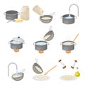 Cooking Rice Process with Head Rice Washing and Poaching on Burner Vector Set