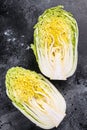 Cooking salad chinese cabbage. Black background. Top view Royalty Free Stock Photo