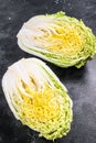 Cooking salad chinese cabbage. Black background. Top view Royalty Free Stock Photo