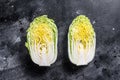 Cooking salad chinese cabbage. Black background. Top view Royalty Free Stock Photo