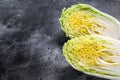 Cooking salad chinese cabbage. Black background. Top view. Copy space Royalty Free Stock Photo