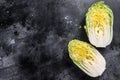 Cooking salad chinese cabbage. Black background. Top view. Copy space Royalty Free Stock Photo