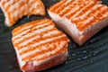Cooking salmon steak on the grill
