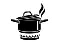 Cooking saucepan with steam icon, simple style