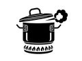 Cooking saucepan with steam icon, simple style