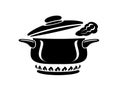 Cooking saucepan with steam icon, simple style