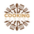 Cooking school class vector icon template of cook kitchen chef utensils