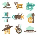 Cooking school or classes isolated icons kitchenware and cutlery Royalty Free Stock Photo