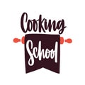 Cooking school flat vector logotype. Culinary courses logo isolated on white background. Cartoon rolling pin with Royalty Free Stock Photo