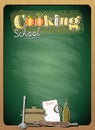 Cooking school menu list with place for text against green chalkboard