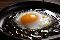 cooking scrambled eggs in a frying pan. kitchen and food