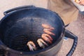 Cooking seafood on a barbecue grill. Grilled shrimp. Royalty Free Stock Photo