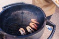 Cooking seafood on a barbecue grill. Grilled shrimp. Royalty Free Stock Photo