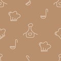 Cooking seamless background with kitchen accessories. Hand-drawn Chef`s hat, apron, ladle. Doodle style Royalty Free Stock Photo