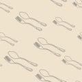 Cooking Seamless pattern. Contour Cutlery Background. line art . Kitchen utensils. Vector illustration Royalty Free Stock Photo