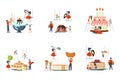 Set of oversize dish and mini people Royalty Free Stock Photo