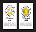 Cooking and sewing club card templates set. Cooking or sewing class, food studio, tailor shop banner vector