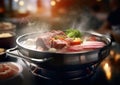 Cooking shabu shabu traditional japanese meal.Macro.AI Generative
