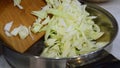 Cooking shredded cabbage in a pan
