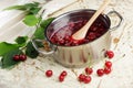 Cooking sour cherry jam Royalty Free Stock Photo