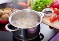 Cooking spaghetti in a pot with boiling water