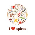 Cooking spices on bauble shape. Images