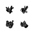 Cooking spices black glyph icons set on white space