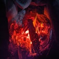 Cooking spot, Burning charcoals, flames, heating, Aura of fire Royalty Free Stock Photo