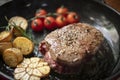 Cooking a steak food photography recipe idea