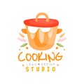 Cooking studio logo design, kitchen emblem can be used for culinary class, courses, school hand drawn vector