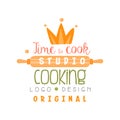 Cooking studio, time to cook logo design, emblem can be used for culinary class, school, course hand drawn vector