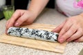 Cooking sushi. DIY food. Eastern cuisine. Lesson in the kitchen