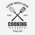 Cooking symbol, Cook emblem, Food masterclass label template vector